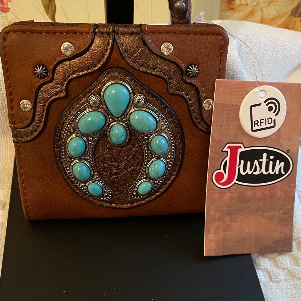 Justin Boots Brown Wallet with Turquoise Accents